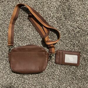 NWOT - Thirty-One Brown Leather Crossbody Bag and Card Holder Set.